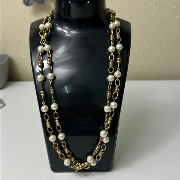J.Crew Gold Pearl Station Long Necklace - Elegant Pearl Chain - Picture 4 of 5